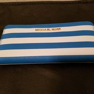 Michael Kors blue and white striped wallet